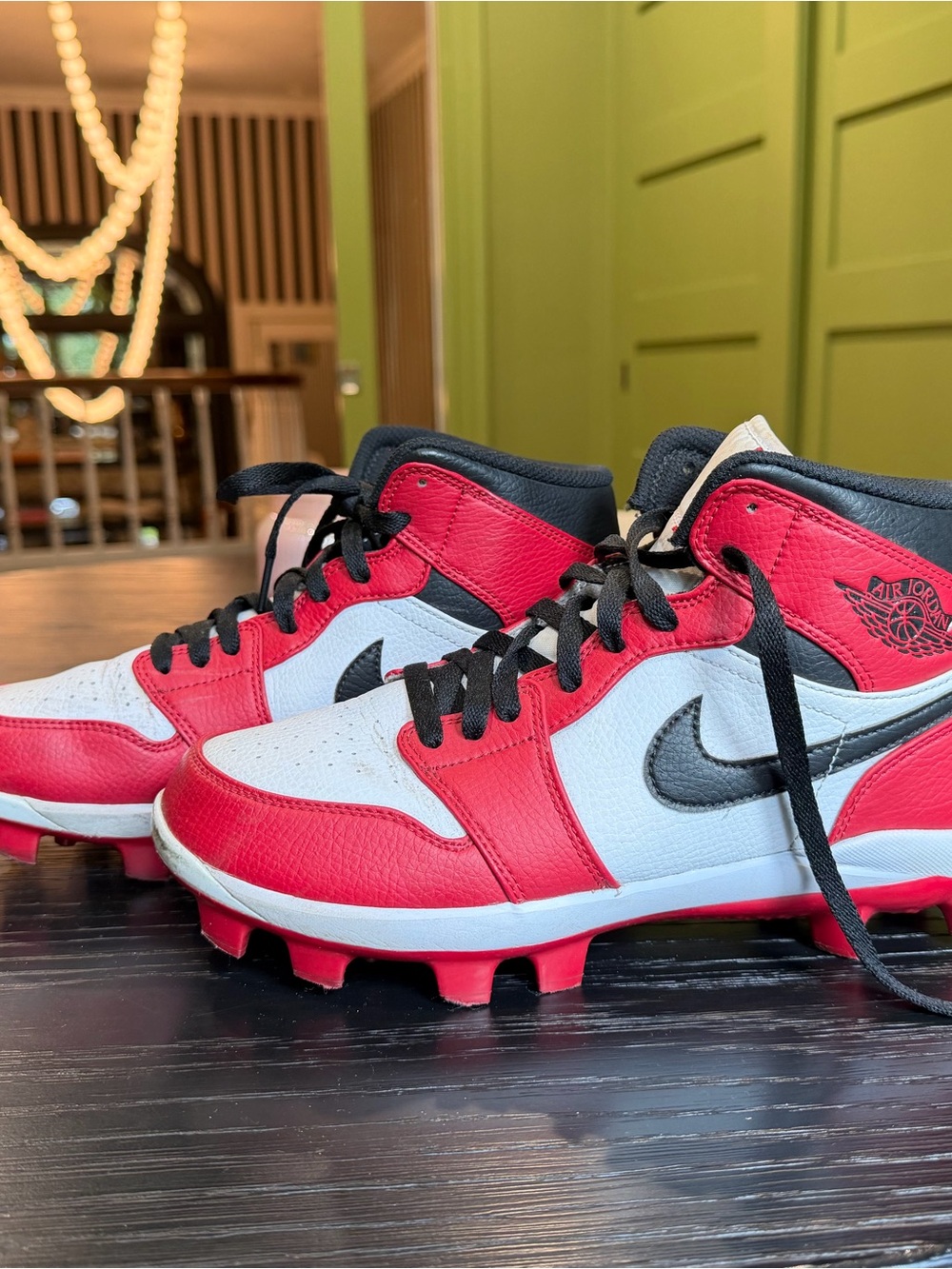 Jordan Kids Red, White & Black High-Top Football Baseball Cleat Sneakers